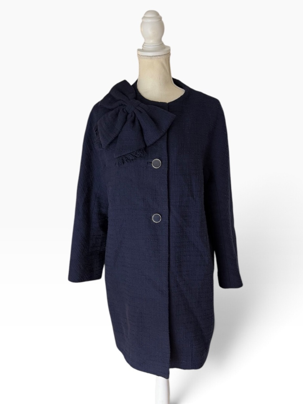 Kate Spade Dorothy Coat Womens M Navy Bow Collar Polka Dot Lined Cotton Jacket